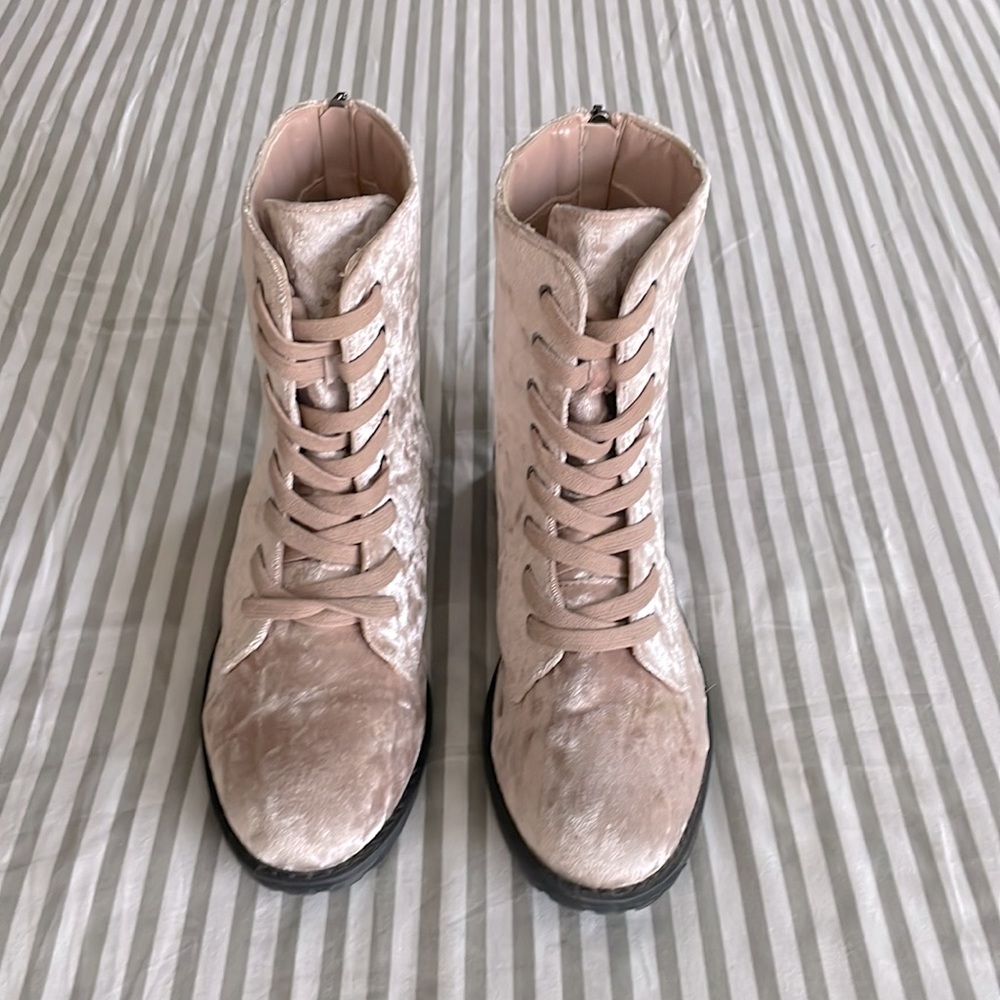 Pink velvet combat ankle boots size 7.5 Like New